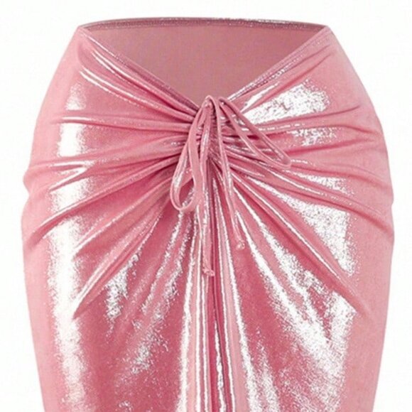 Pink High-End Sexy Women's Shiny Shell Push-Up One-Piece swimsuit w/ coverup - Picture 5 of 10